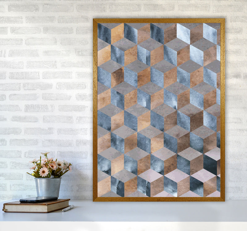 Blue, Grey And Brown Abstract Watercolour Box Modern Print A1 Print Only
