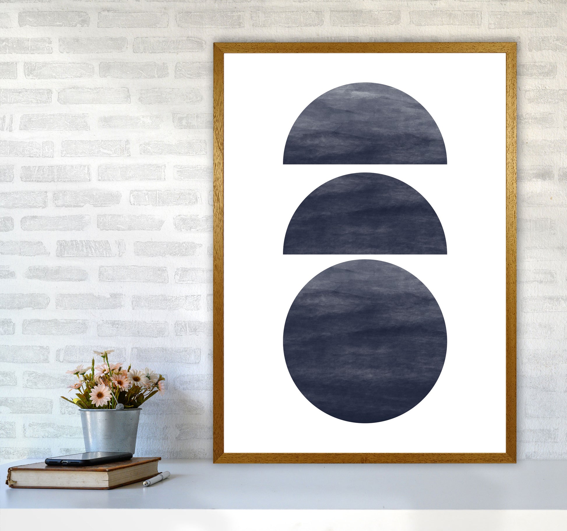 Abstract Navy Circles Modern Print A1 Print Only