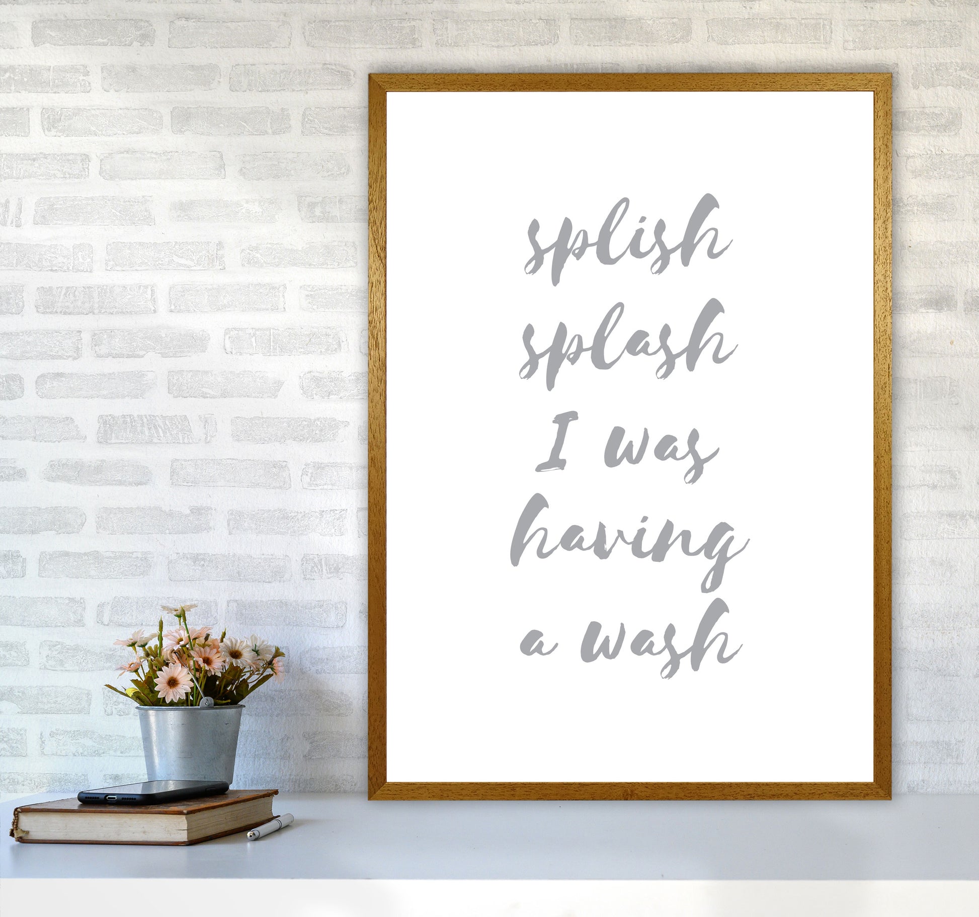 Splish Splash Grey, Bathroom Modern Print, Framed Bathroom Wall Art A1 Print Only