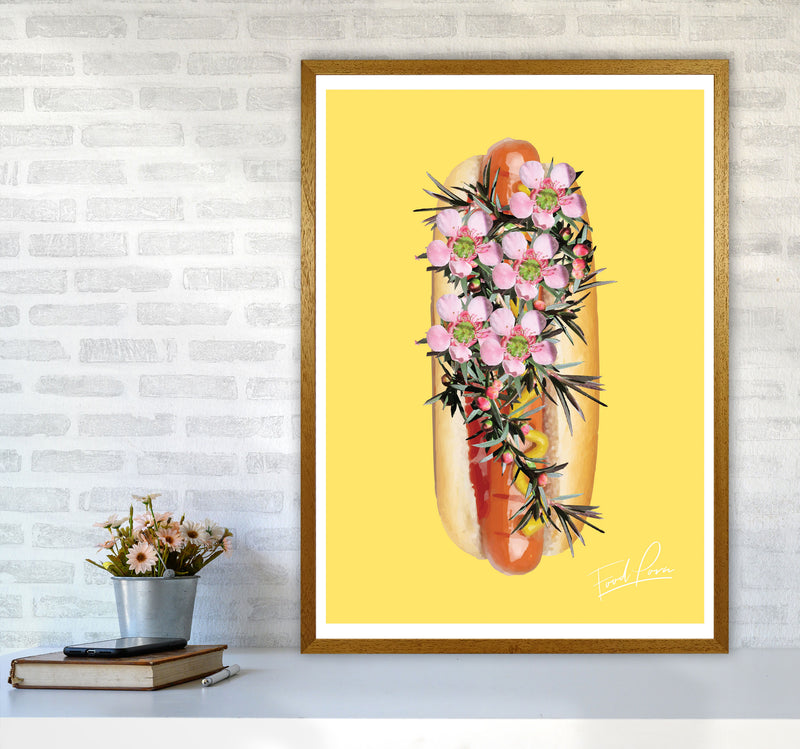 Yellow Hot Dog Food Print, Framed Kitchen Wall Art A1 Print Only