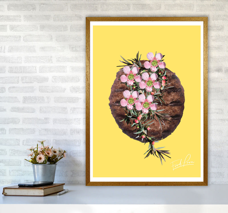 Yellow Burger Food Print, Framed Kitchen Wall Art A1 Print Only