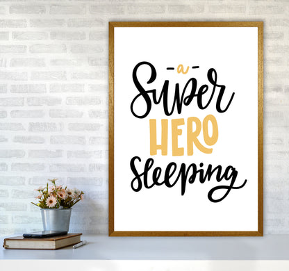 Superhero Sleeping Mustard And Black Framed Nursey Wall Art Print A1 Print Only