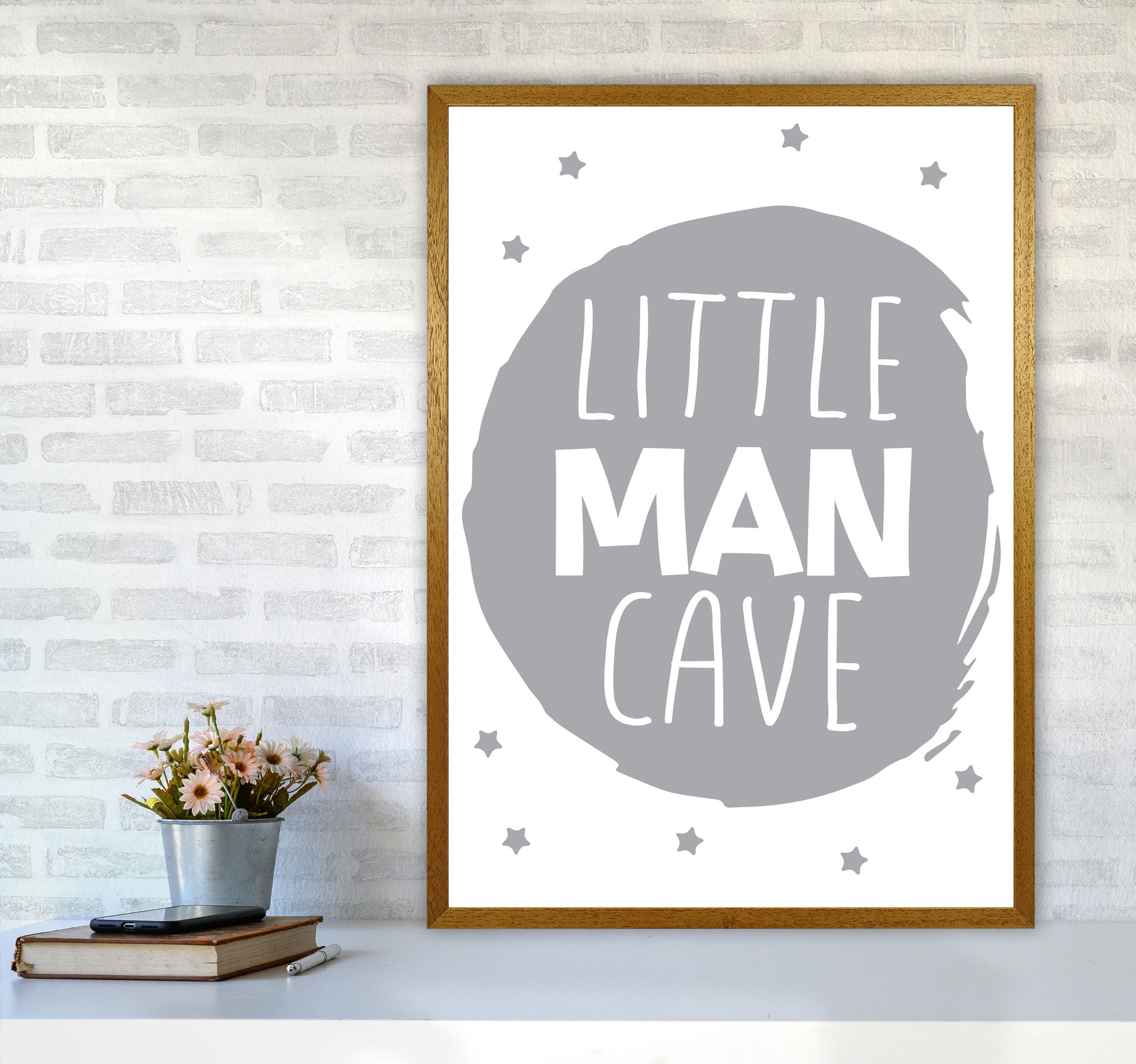 Little Man Cave Grey Circle Framed Nursey Wall Art Print A1 Print Only