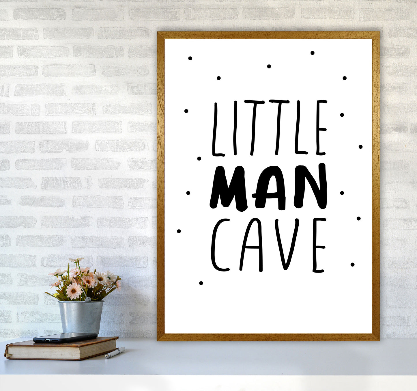 Little Man Cave Black Dots Framed Nursey Wall Art Print A1 Print Only