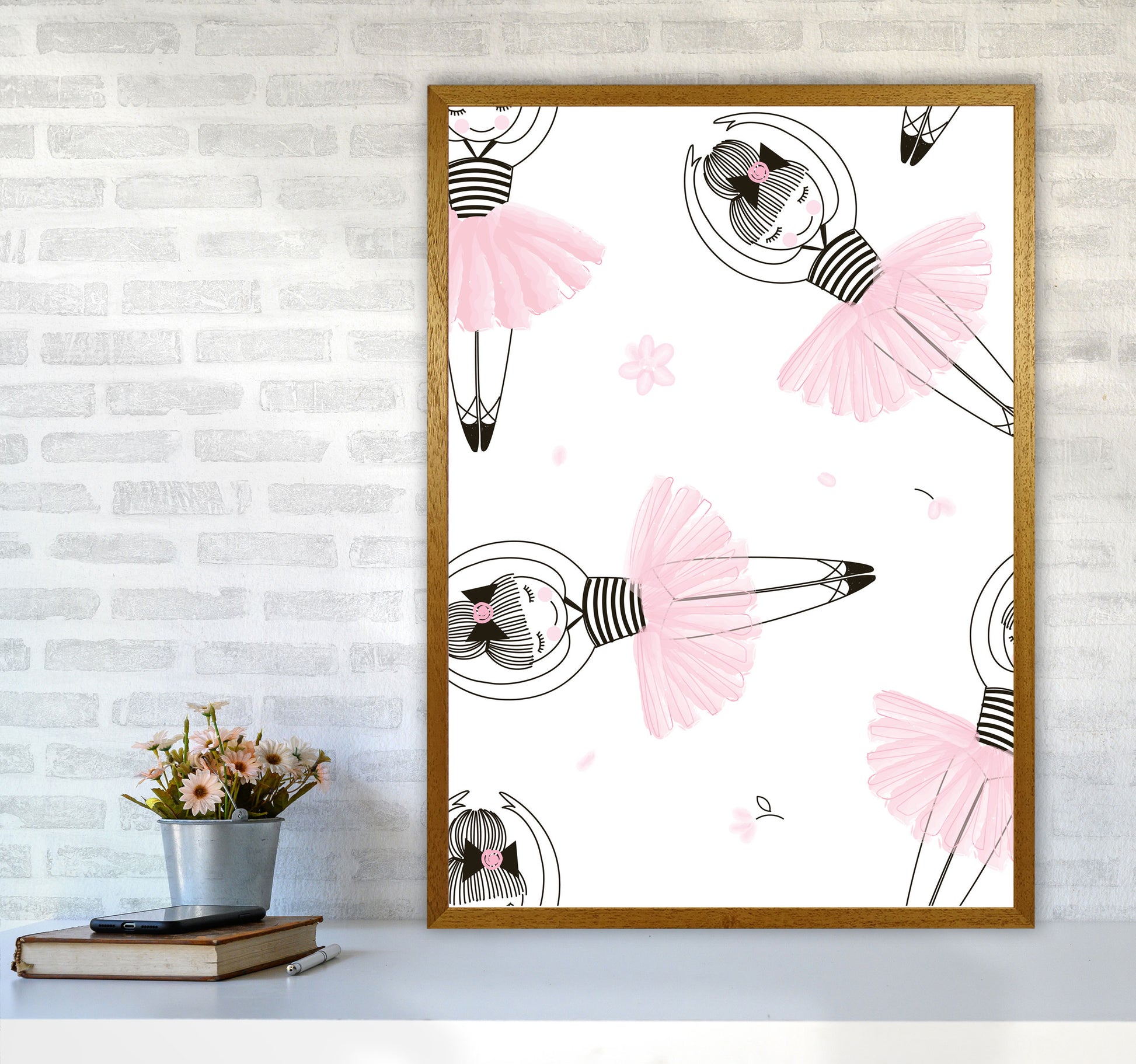 Ballerina Repeat Pattern Framed Nursey Wall Art Print A1 Print Only