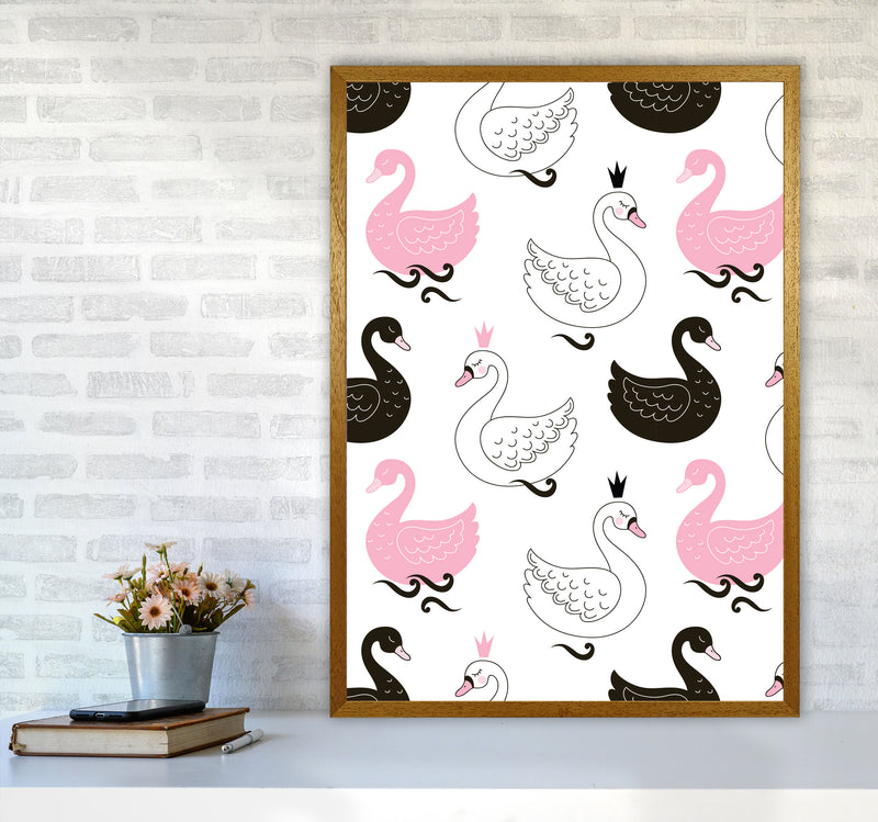 Pink Black And White Swan Pattern Modern Print Animal Art Print A1 Print Only