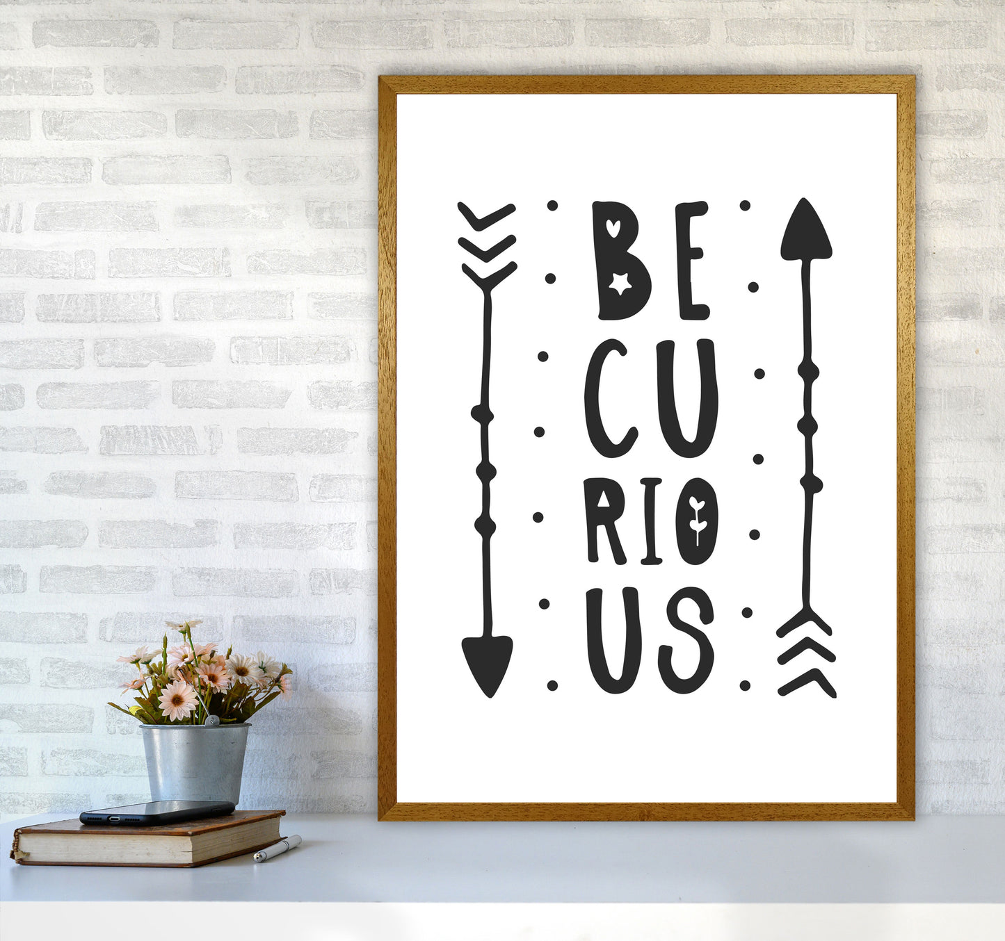 Be Curious Black Framed Typography Wall Art Print A1 Print Only