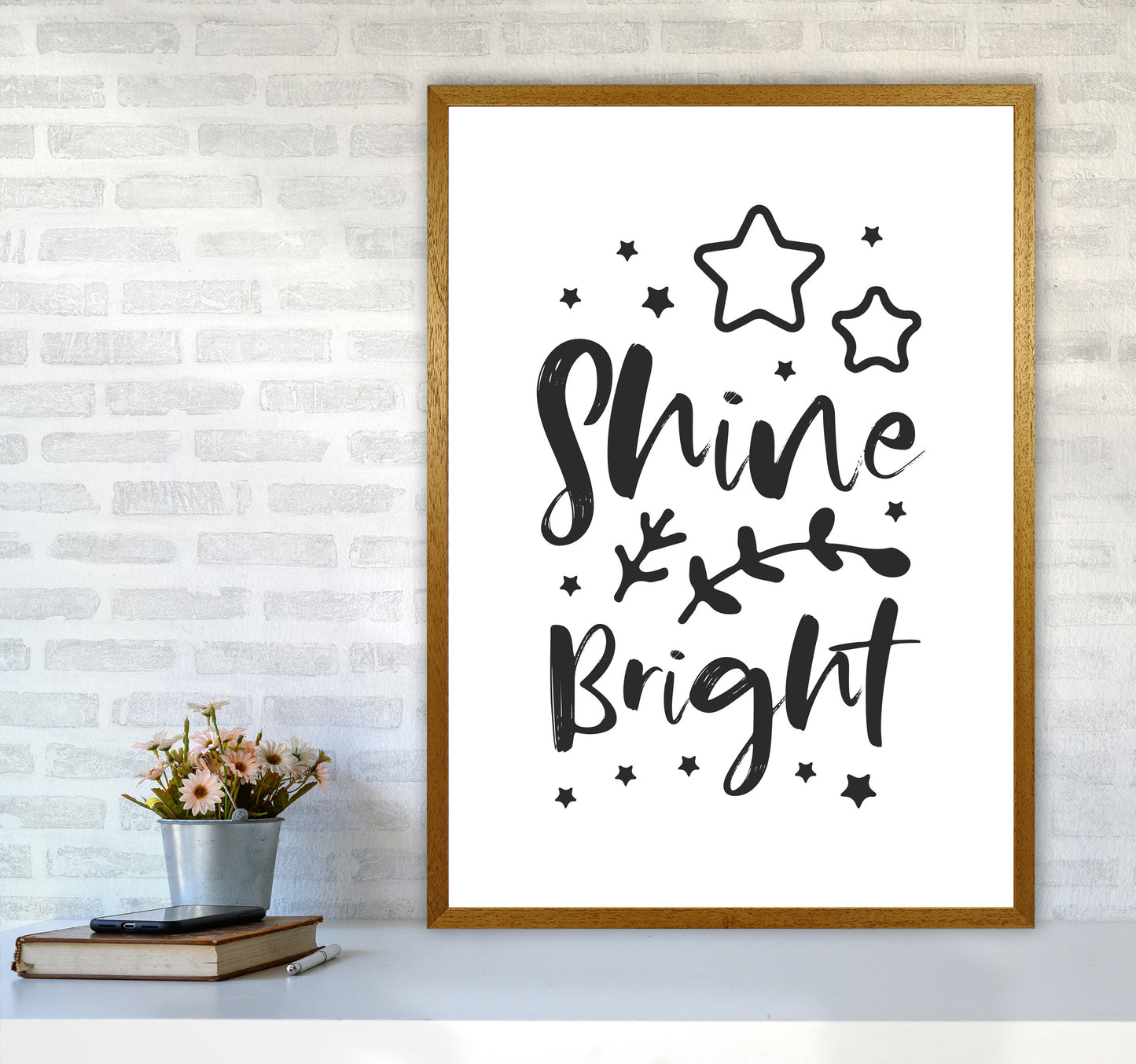 Shine Bright Black Framed Nursey Wall Art Print A1 Print Only