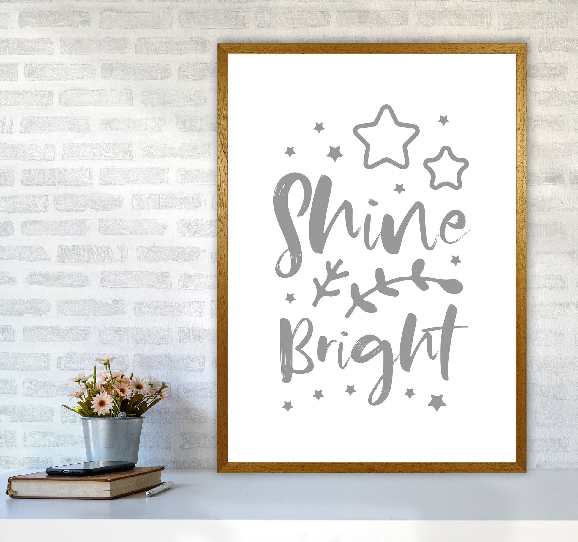 Shine Bright Grey Framed Nursey Wall Art Print A1 Print Only