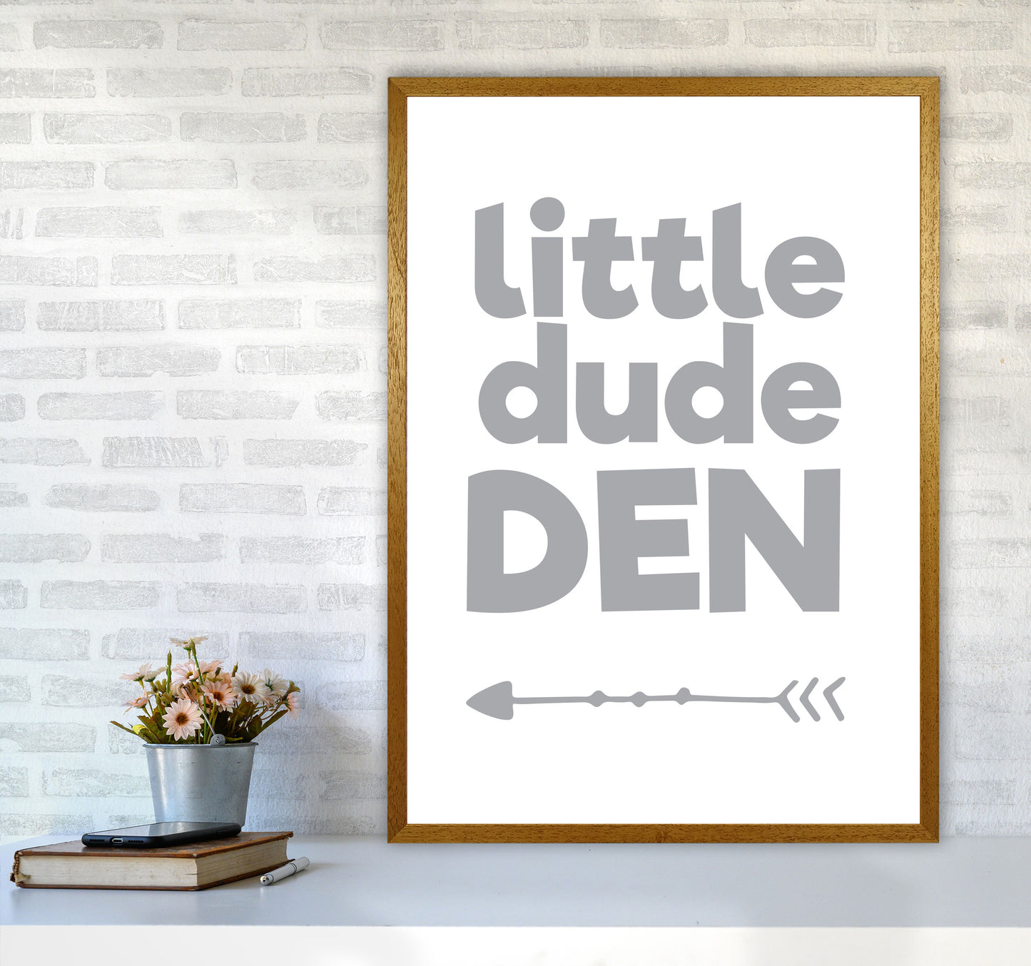 Little Dude Den Grey Framed Nursey Wall Art Print A1 Print Only