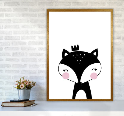 Scandi Black Fox With Crown Framed Nursey Wall Art Print A1 Print Only