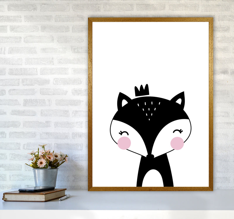 Scandi Black Fox With Crown Framed Nursey Wall Art Print A1 Print Only