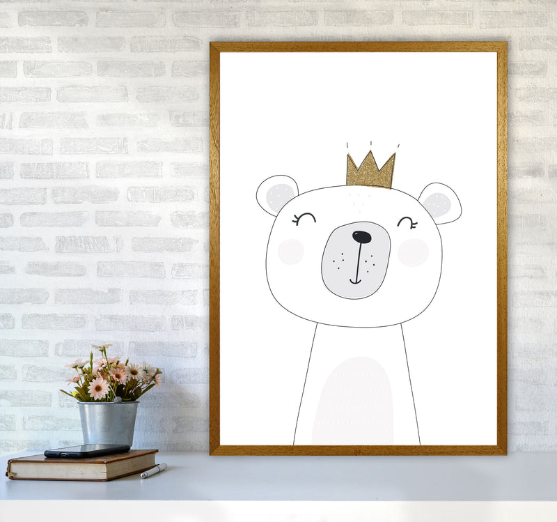 Scandi Cute Bear With Crown Framed Nursey Wall Art Print A1 Print Only