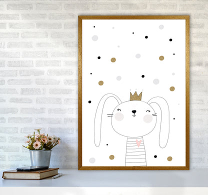 Scandi Cute Bunny With Crown And Polka Dots Modern Print A1 Print Only