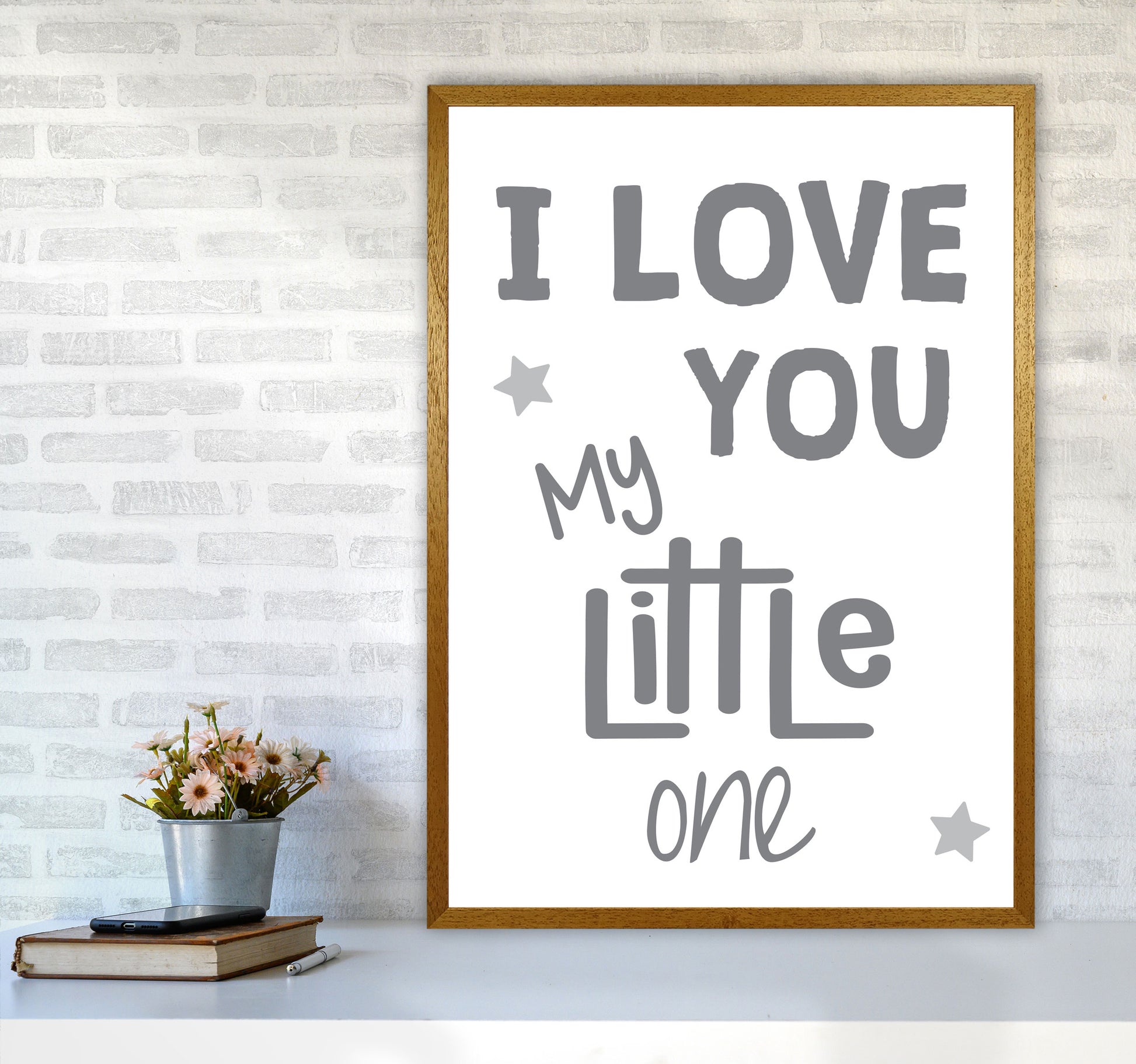 I Love You Little One Grey Framed Nursey Wall Art Print A1 Print Only