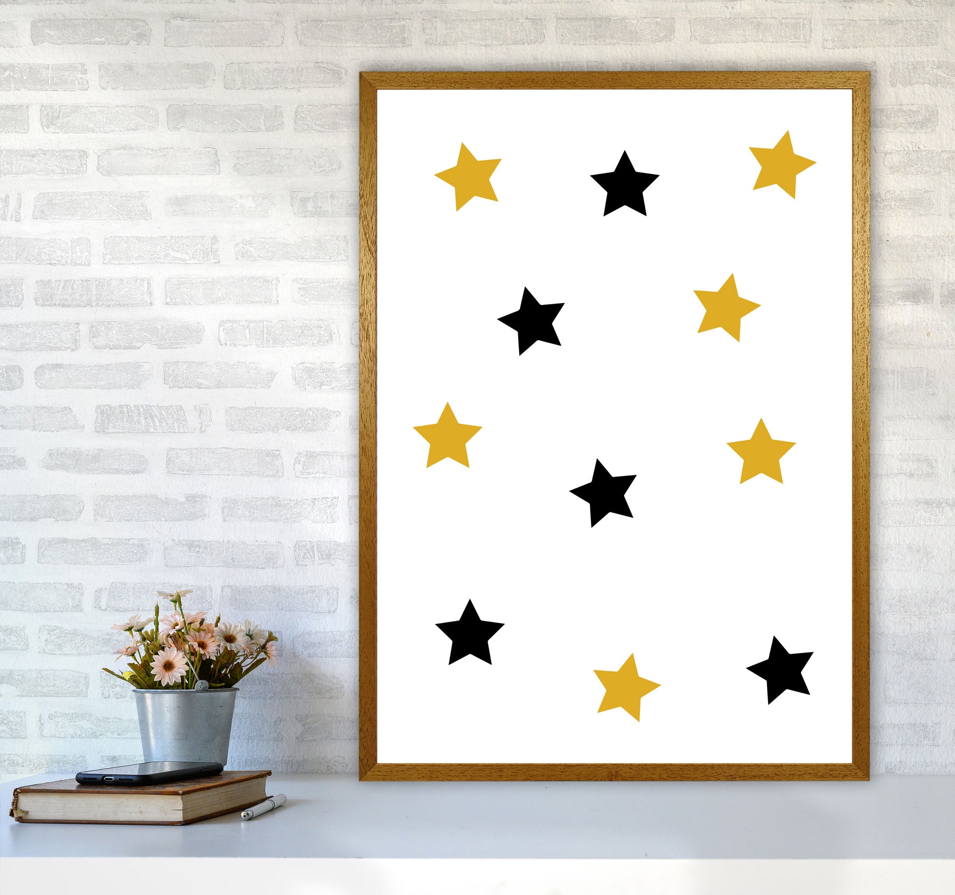Mustard And Black Stars Modern Print A1 Print Only
