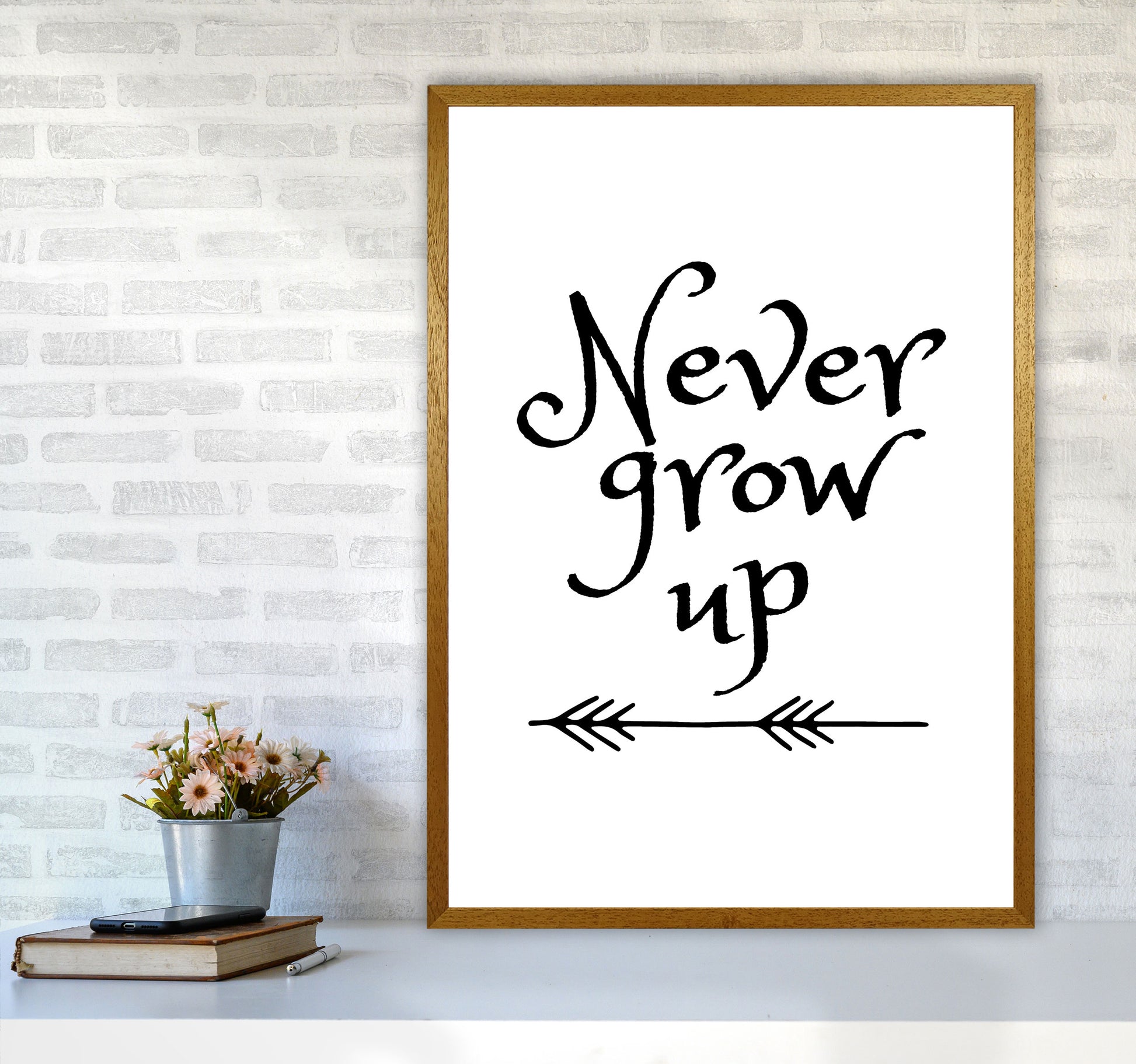 Never Grow Up Black Framed Nursey Wall Art Print A1 Print Only