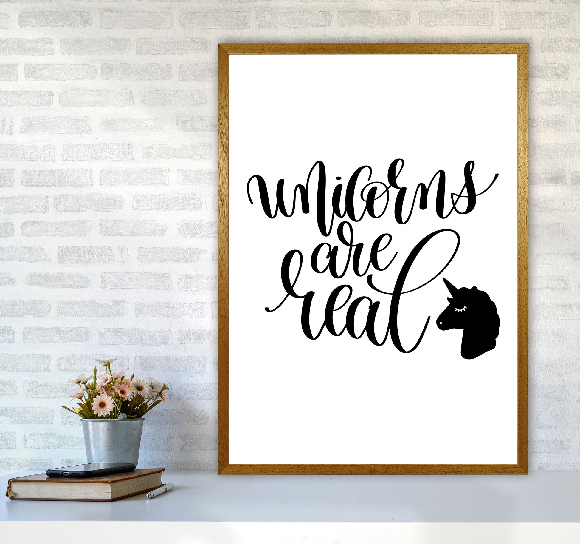Unicorns Are Real Black Framed Nursey Wall Art Print A1 Print Only