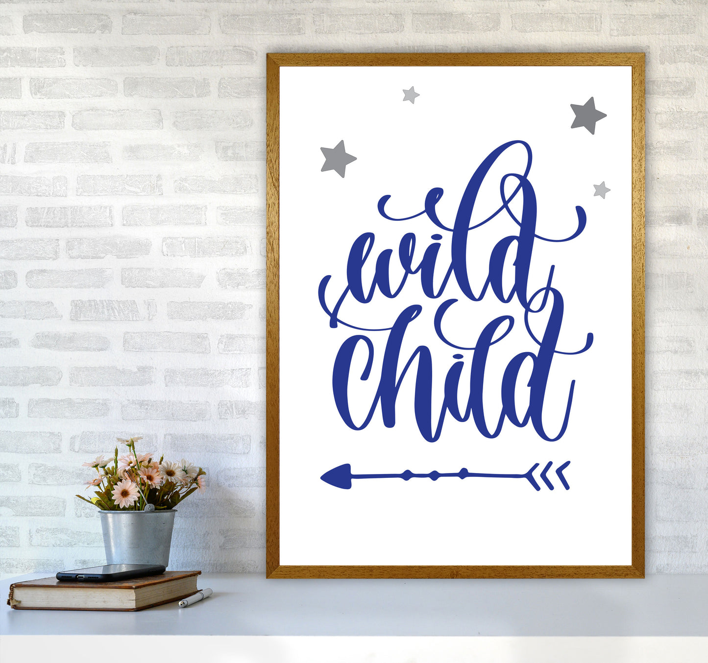 Wild Child Navy Framed Nursey Wall Art Print A1 Print Only