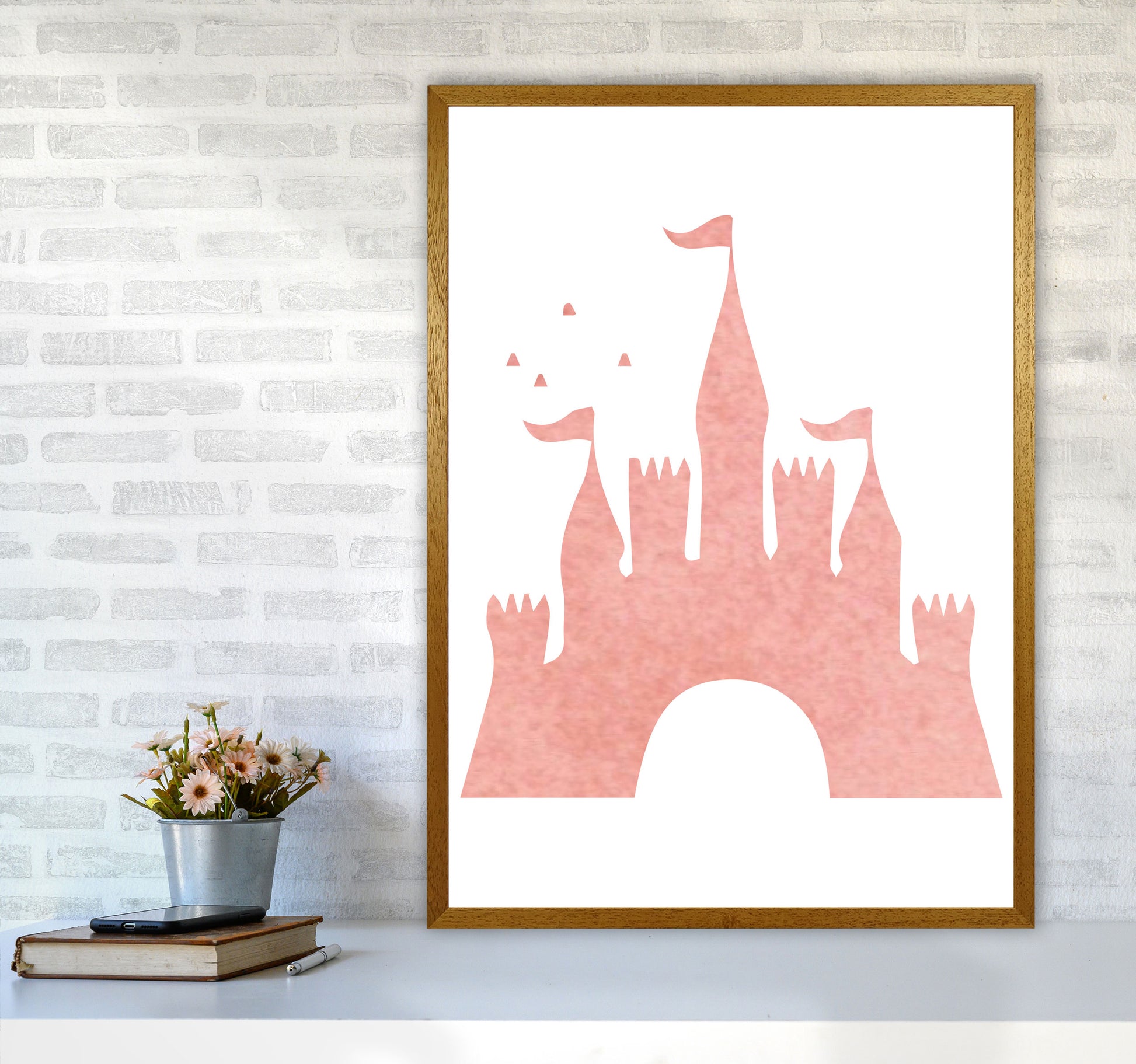 Peach Castle Watercolour Modern Print A1 Print Only