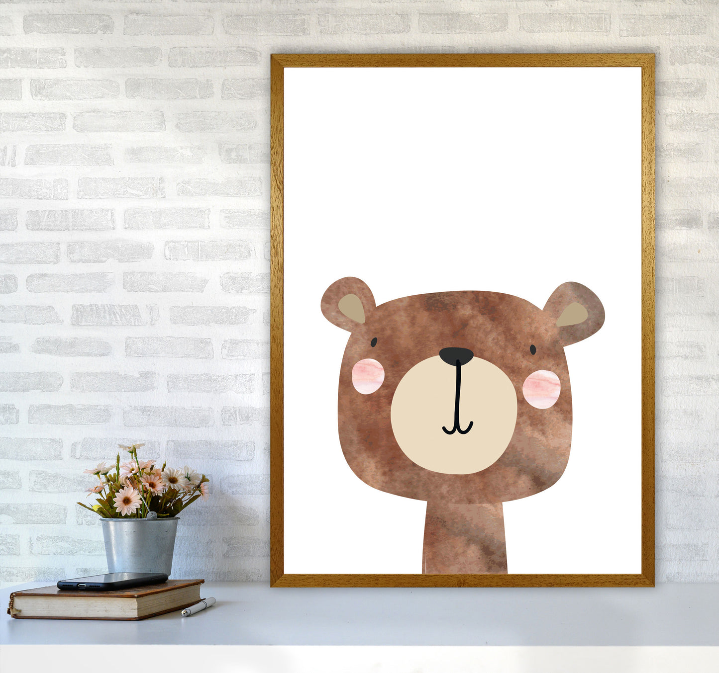 Scandi Brown Bear Watercolour Framed Nursey Wall Art Print A1 Print Only