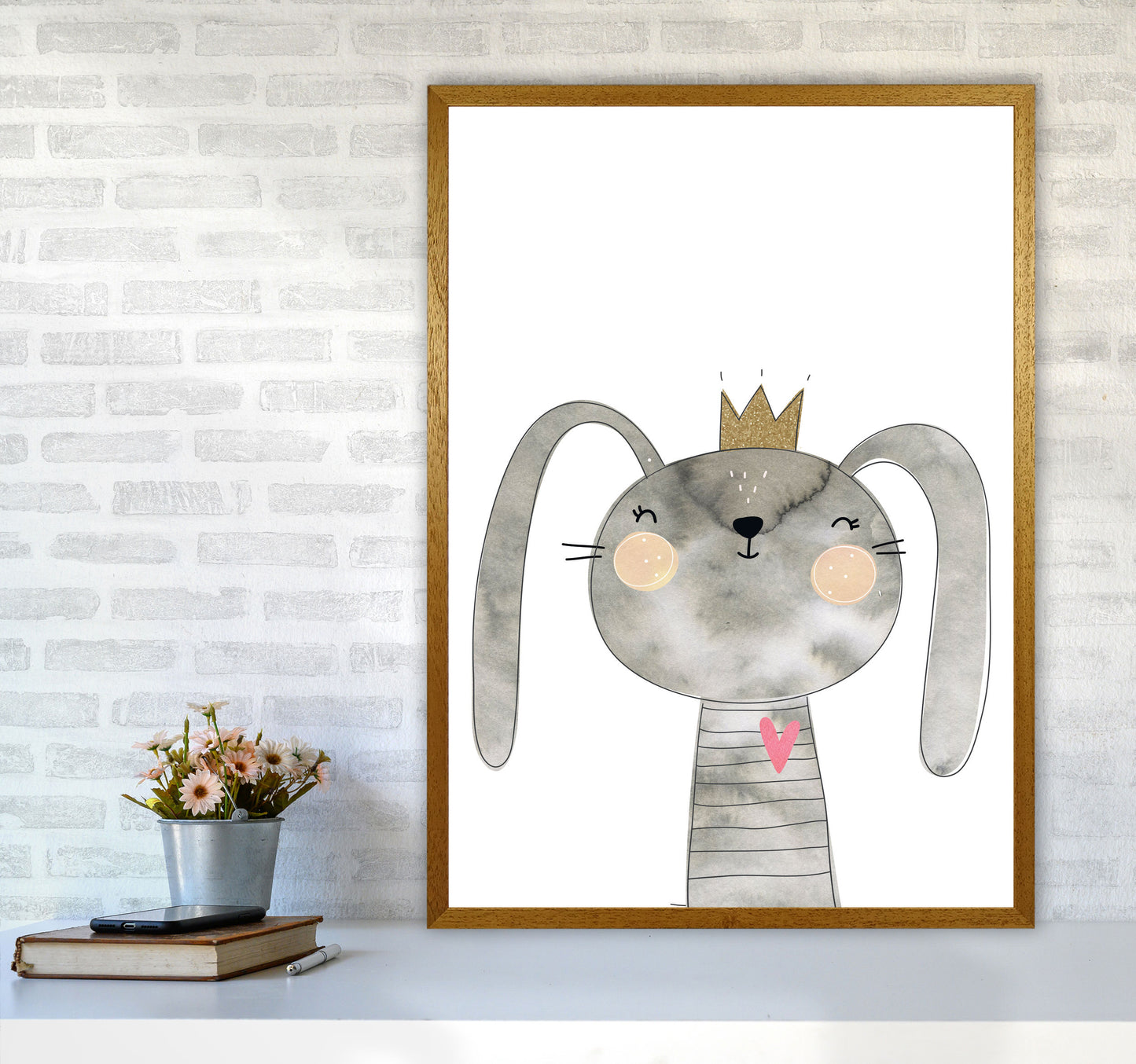 Scandi Grey Bunny Watercolour Framed Nursey Wall Art Print A1 Print Only