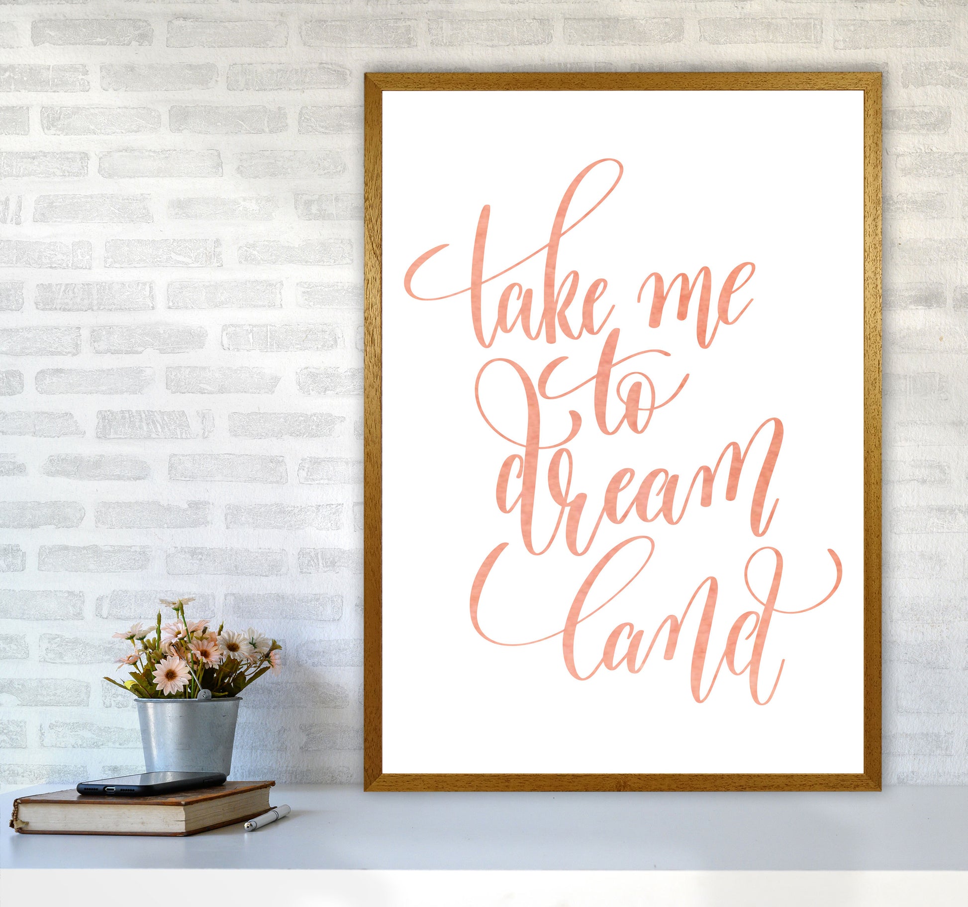 Take Me To Dreamland Peach Watercolour Modern Print A1 Print Only