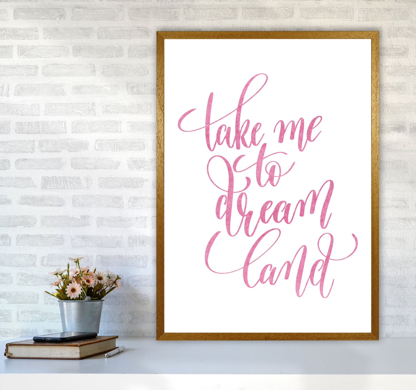 Take Me To Dreamland Pink Watercolour Modern Print A1 Print Only