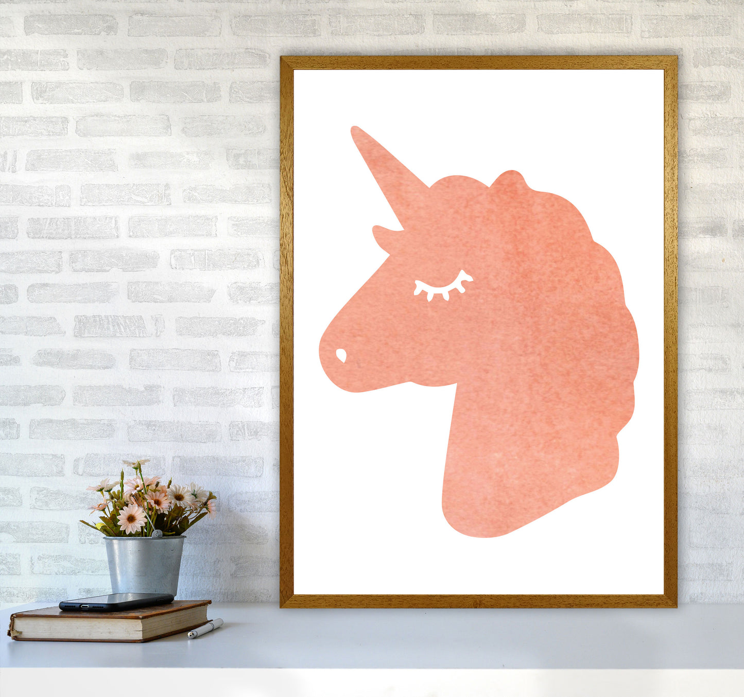 Unicorn Peach Silhouette Watercolour Modern Print A1 Print Only