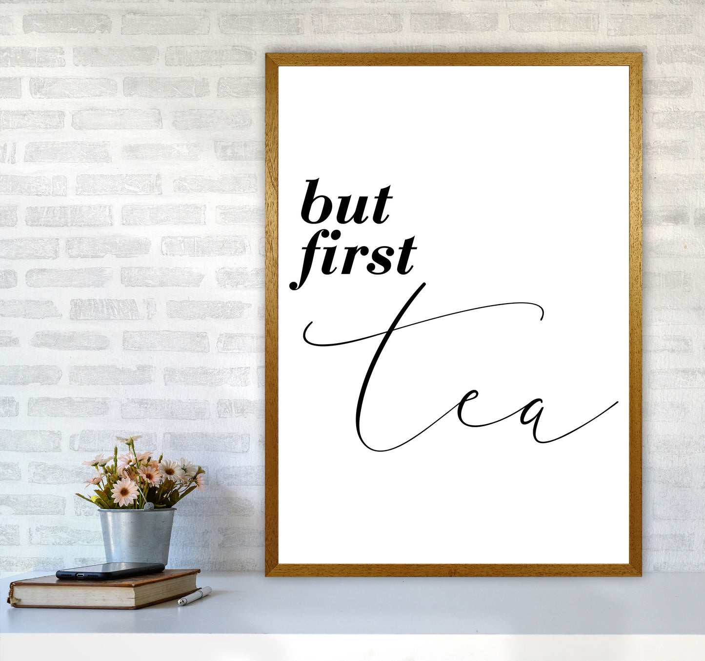 But First Tea Modern Print, Framed Kitchen Wall Art A1 Print Only