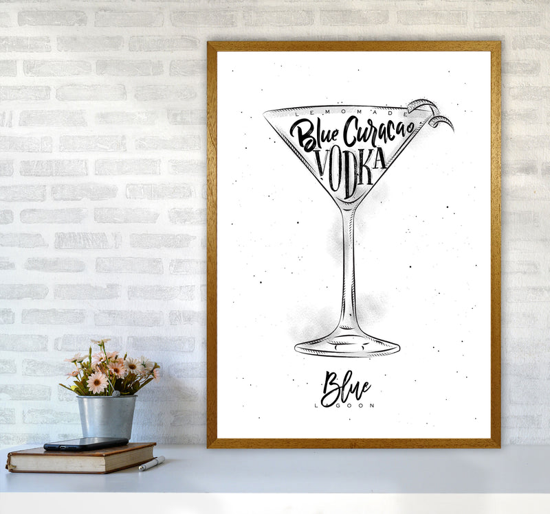 Blue Lagoon Cocktail Modern Print, Framed Kitchen Wall Art A1 Print Only