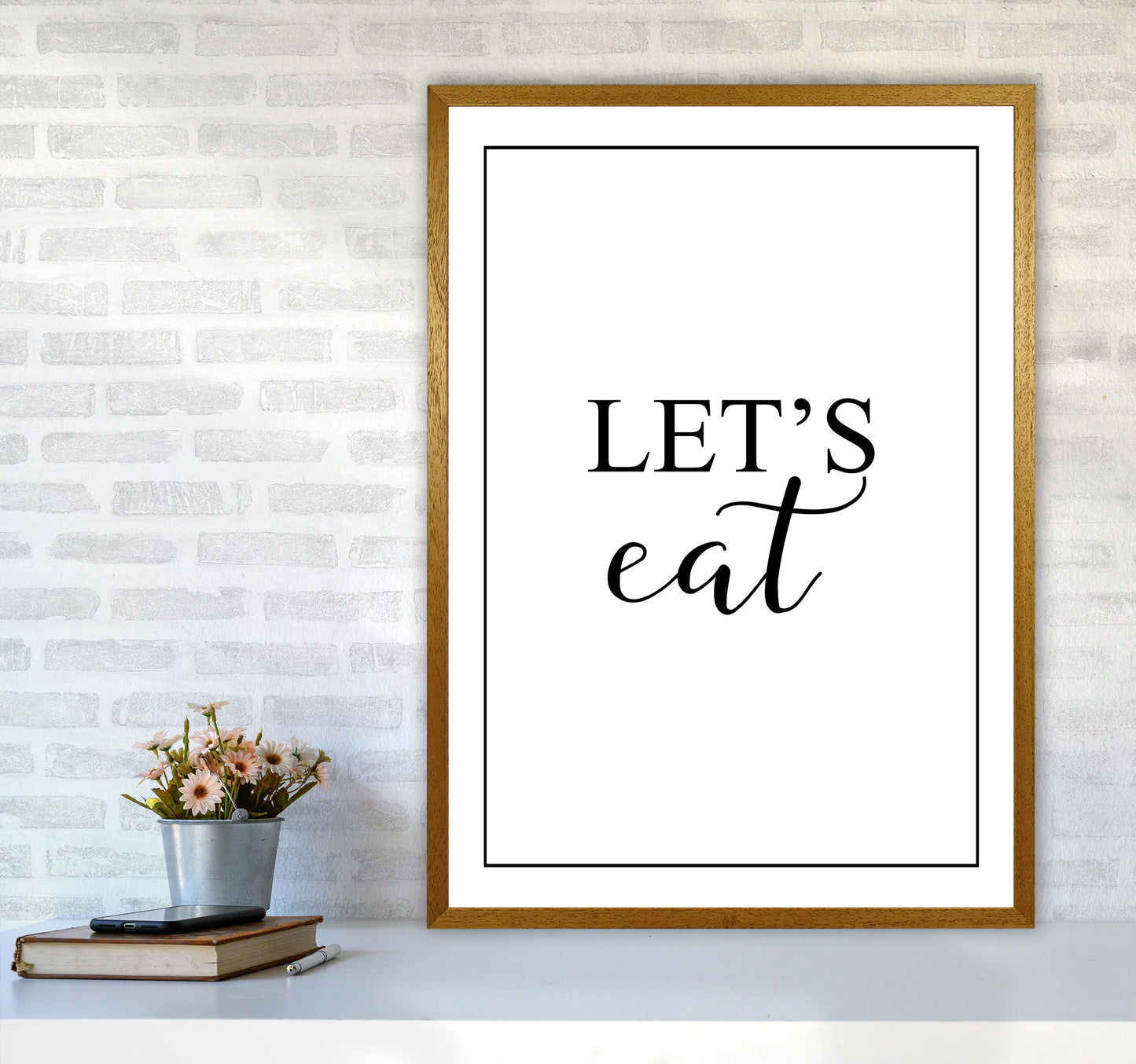 Let&#39;s Eat Modern Print, Framed Kitchen Wall Art A1 Print Only