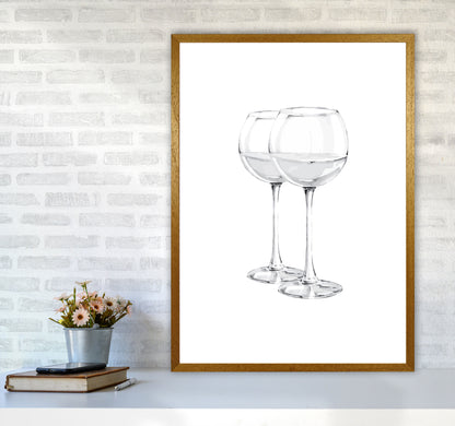 White Wine Glasses Modern Print, Framed Kitchen Wall Art A1 Print Only