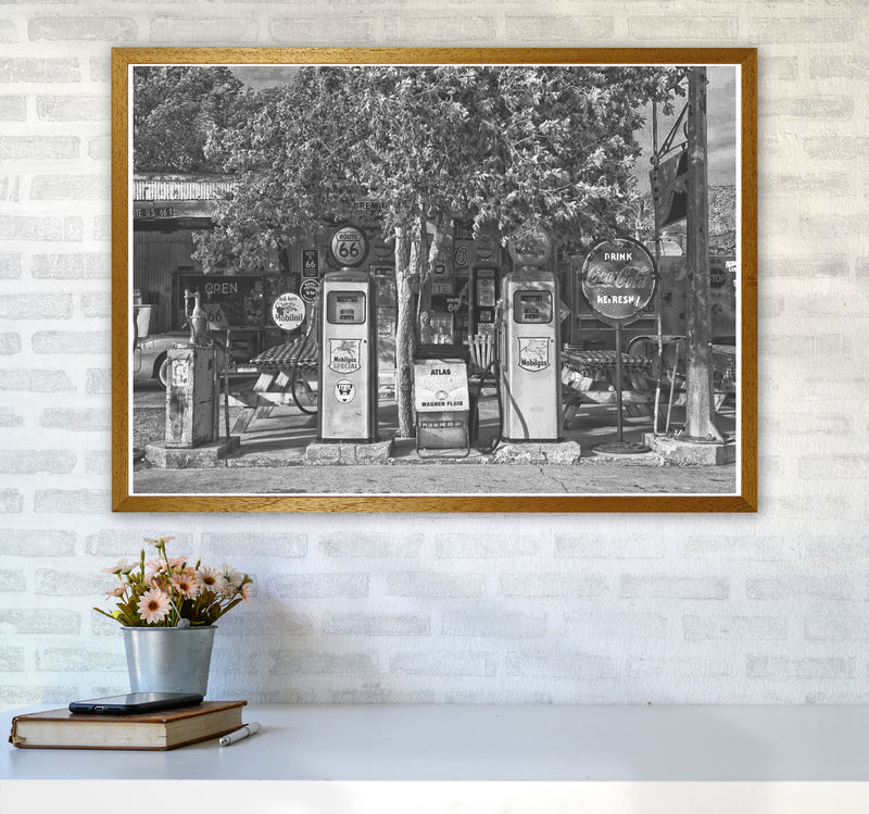 Retro Black And White Gas Pumps Modern Print A1 Print Only