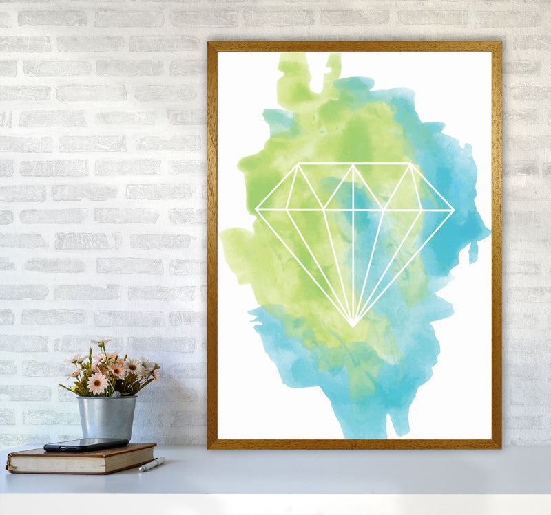 Geo Diamond Turquoise Multi Watercolour Modern Print A1 Print Only