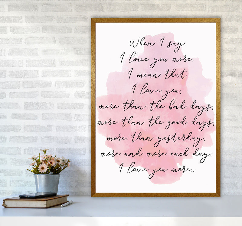 Love You More Pink Watercolour Modern Print A1 Print Only