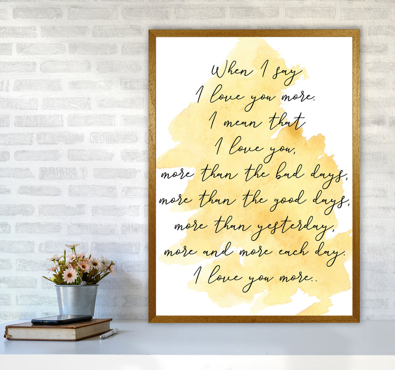 Love You More Yellow Watercolour Modern Print A1 Print Only