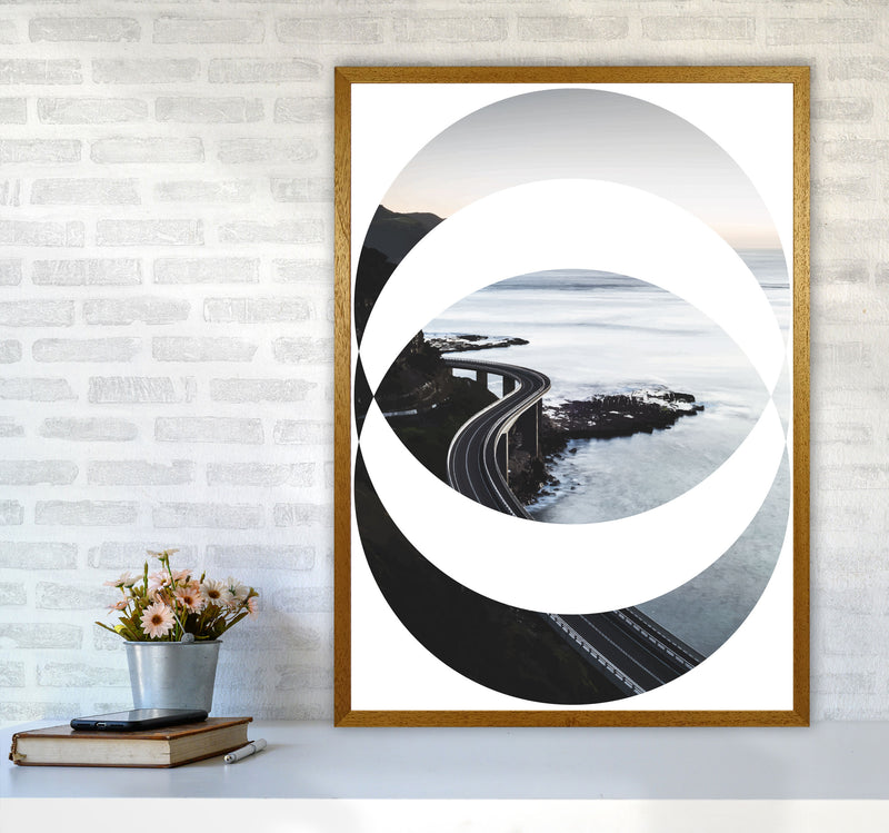 Black Road Oval Modern Print, Framed Botanical & Nature Art Print A1 Print Only