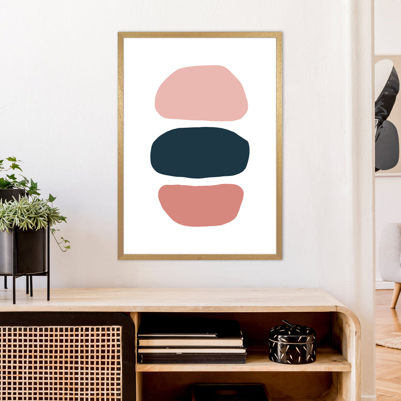 Pink And Navy Abstract Stones 1 Art Print by Pixy Paper A1 Print Only
