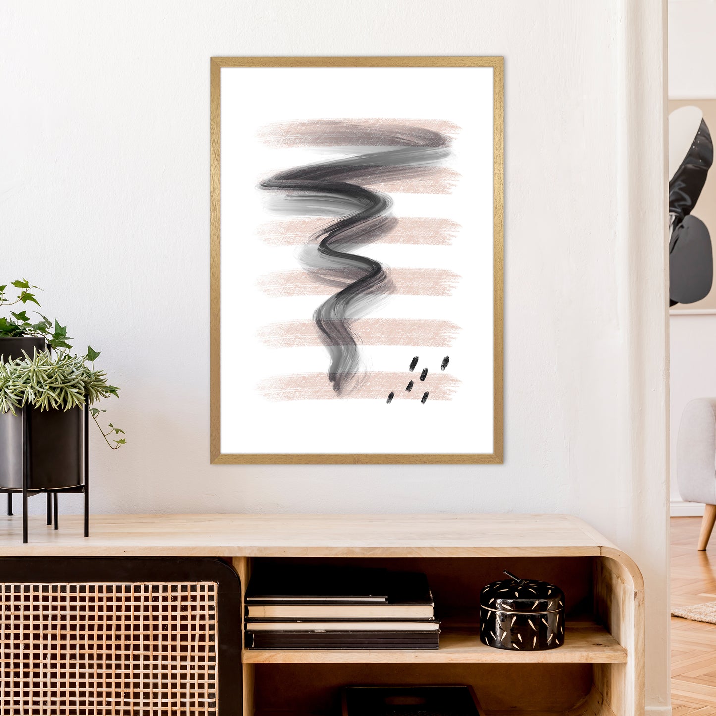 Dalia Chalk Pink Lines Black Storm  Art Print by Pixy Paper A1 Print Only