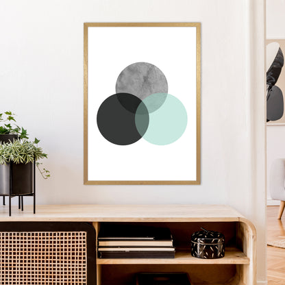 Geometric Mint And Black Circles  Art Print by Pixy Paper A1 Print Only