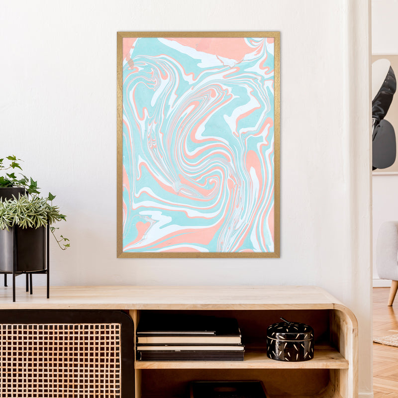 Liquid Mix Turquoise And Salmon  Art Print by Pixy Paper A1 Print Only