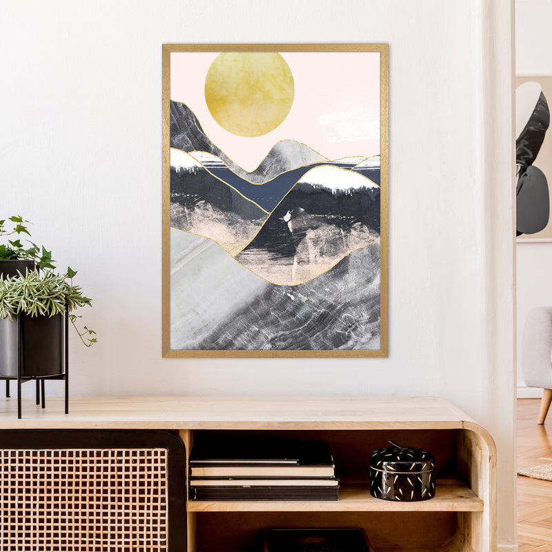Gold Moon Navy Marble Mountains  Art Print by Pixy Paper A1 Print Only