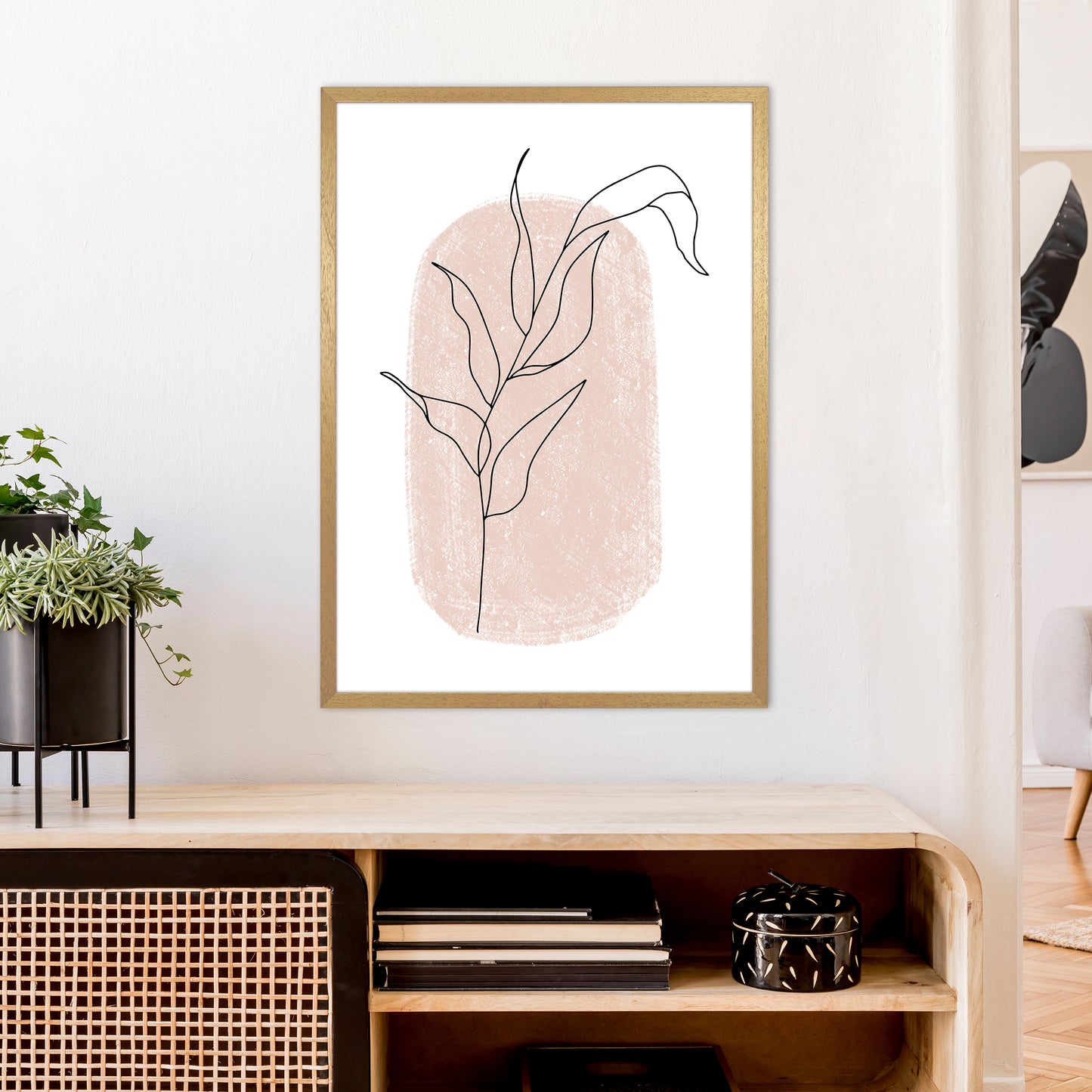 Dalia Chalk Pink Floral Leaf  Art Print by Pixy Paper A1 Print Only