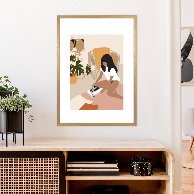 Mica Girl With Magazine N4  Art Print by Pixy Paper A1 Print Only