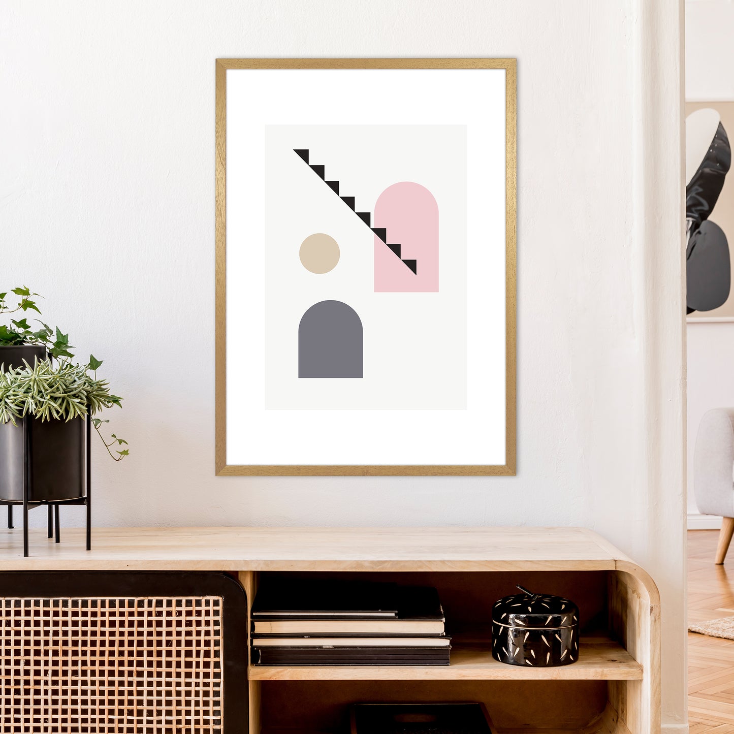 Mila Pink Stairs Left N4  Art Print by Pixy Paper A1 Print Only