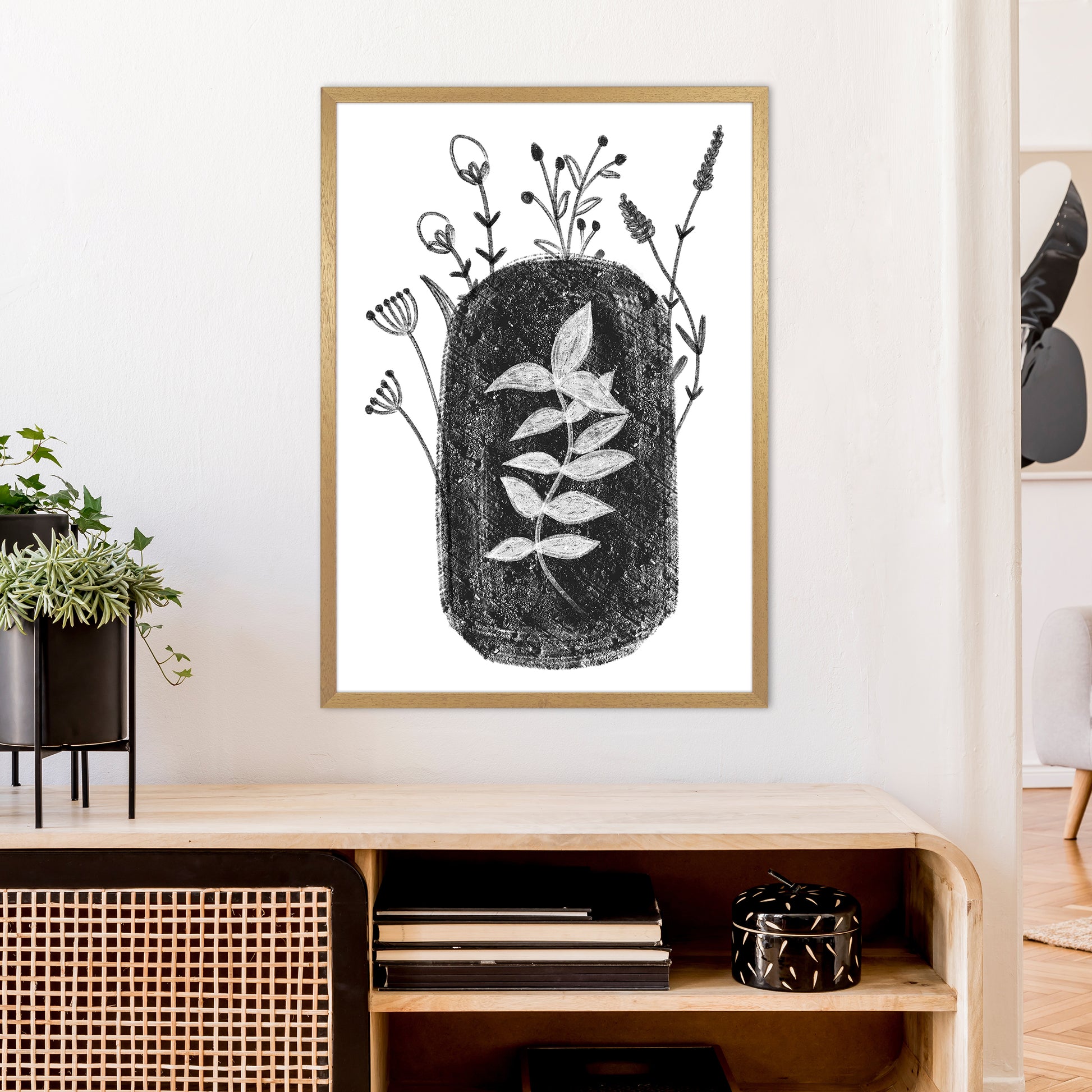 Dalia Chalk Black Floral  Art Print by Pixy Paper A1 Print Only