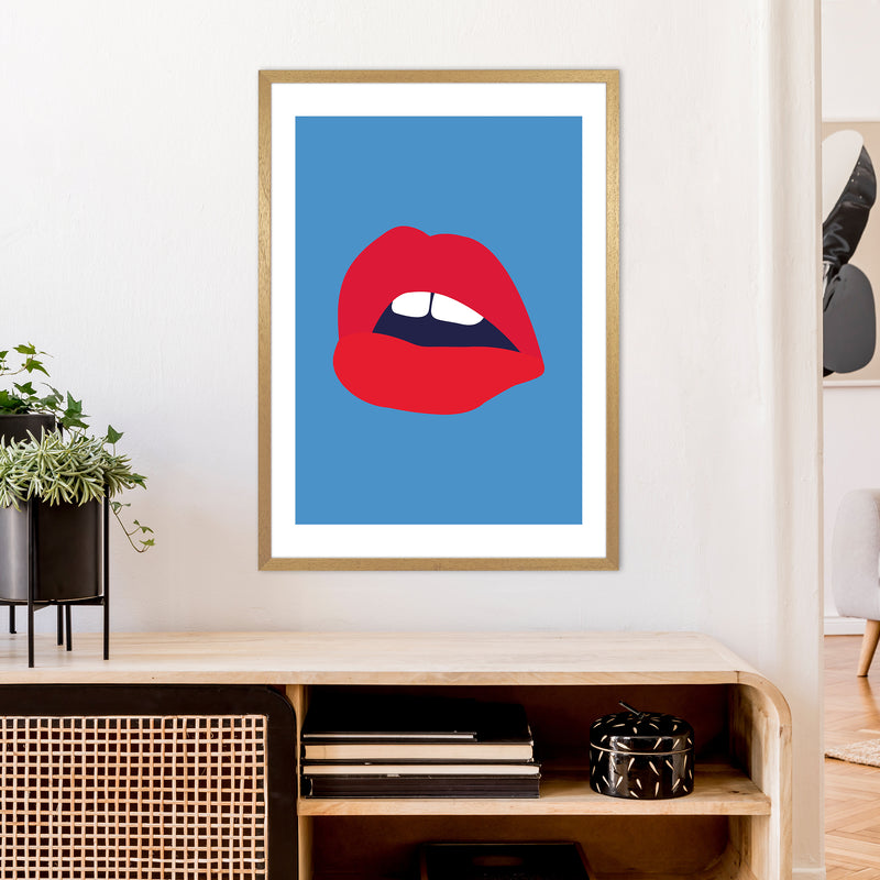 Red Lips Blue Back  Art Print by Pixy Paper A1 Print Only
