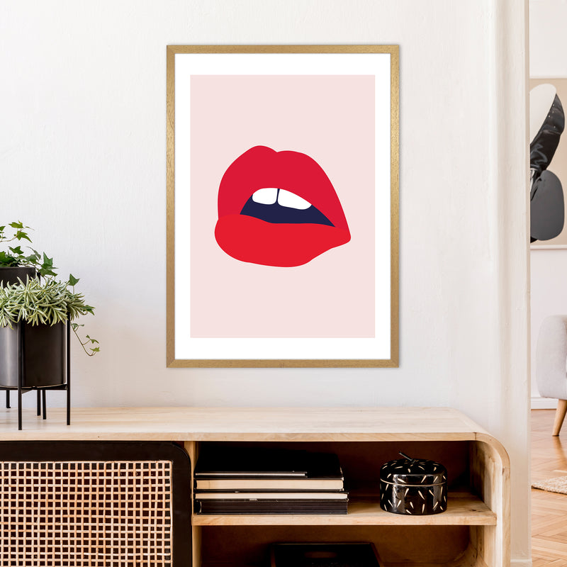 Red Lips Salmon Back  Art Print by Pixy Paper A1 Print Only