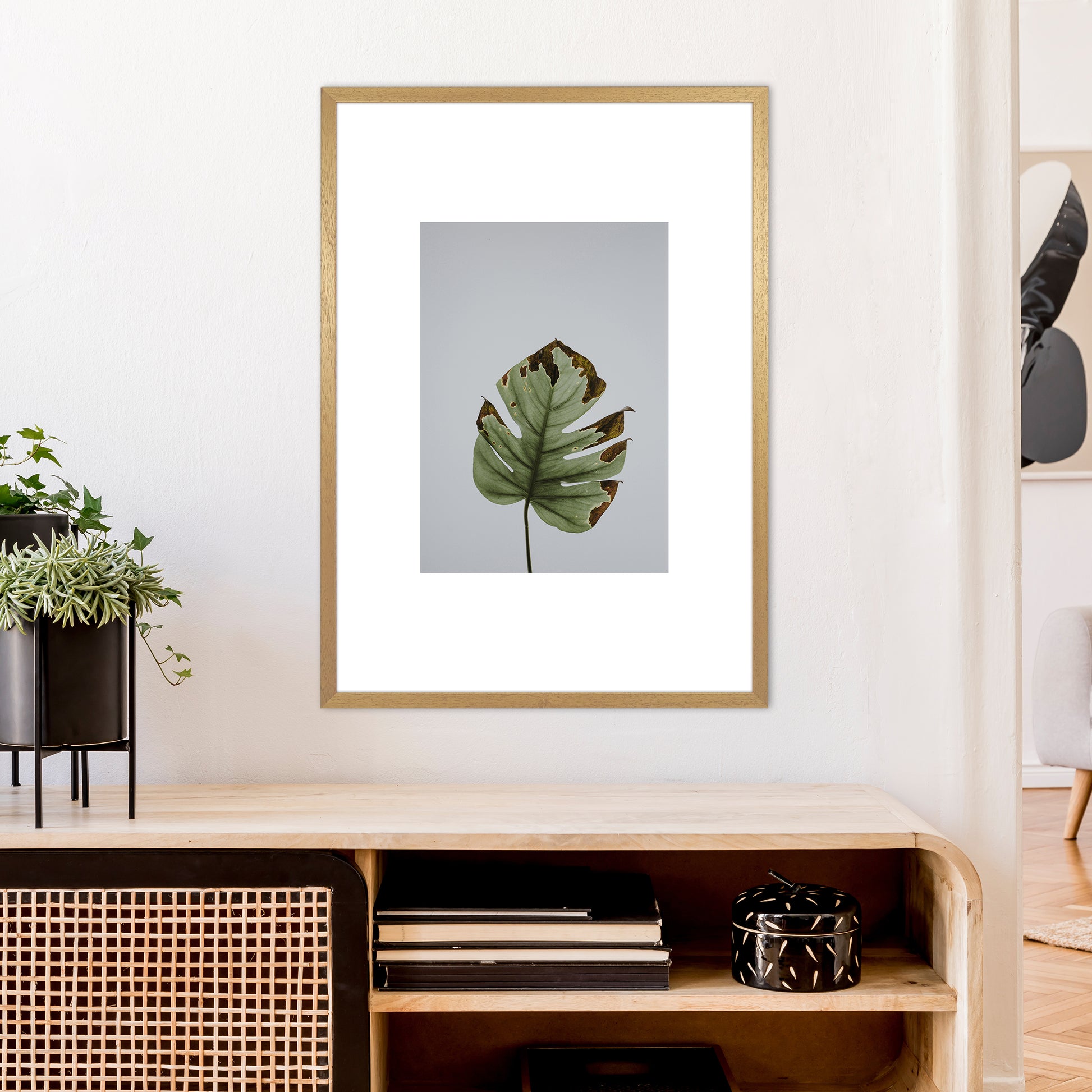Old Leaf Grey Box  Art Print by Pixy Paper A1 Print Only